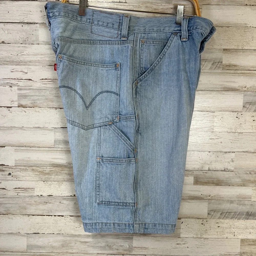 Levis Carpenter Shorts Mens W34 Blue Denim Light Wash  Utility Work Baggy Jorts